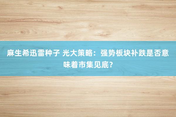 麻生希迅雷种子 光大策略：强势板块补跌是否意味着市集见底？