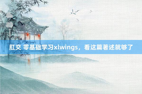 肛交 零基础学习xlwings，看这篇著述就够了