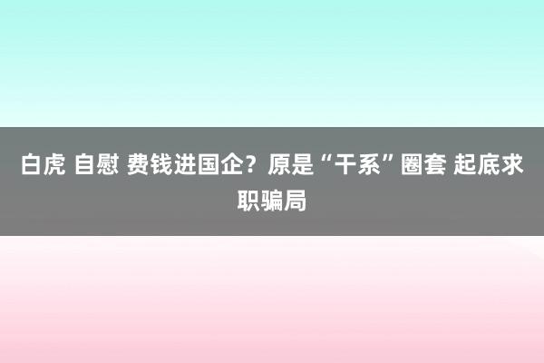 白虎 自慰 费钱进国企？原是“干系”圈套 起底求职骗局