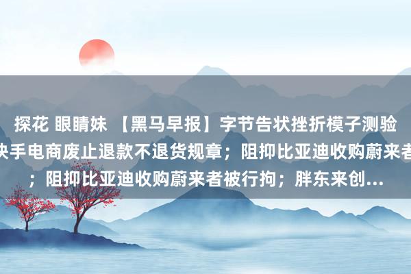 探花 眼睛妹 【黑马早报】字节告状挫折模子测验实习生索赔800万；快手电商废止退款不退货规章；阻抑比亚迪收购蔚来者被行拘；胖东来创...