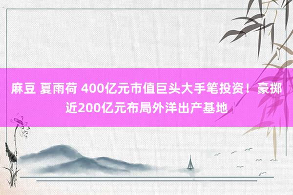 麻豆 夏雨荷 400亿元市值巨头大手笔投资！豪掷近200亿元布局外洋出产基地