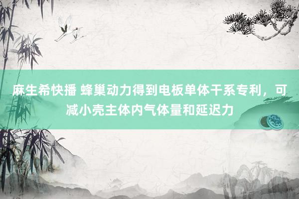 麻生希快播 蜂巢动力得到电板单体干系专利，可减小壳主体内气体量和延迟力