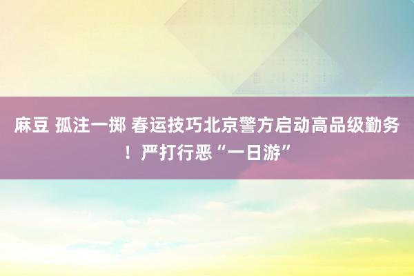 麻豆 孤注一掷 春运技巧北京警方启动高品级勤务！严打行恶“一日游”